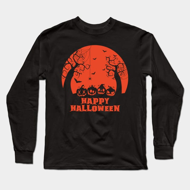 Happy Halloween Pumpkins Long Sleeve T-Shirt by Artist EVT